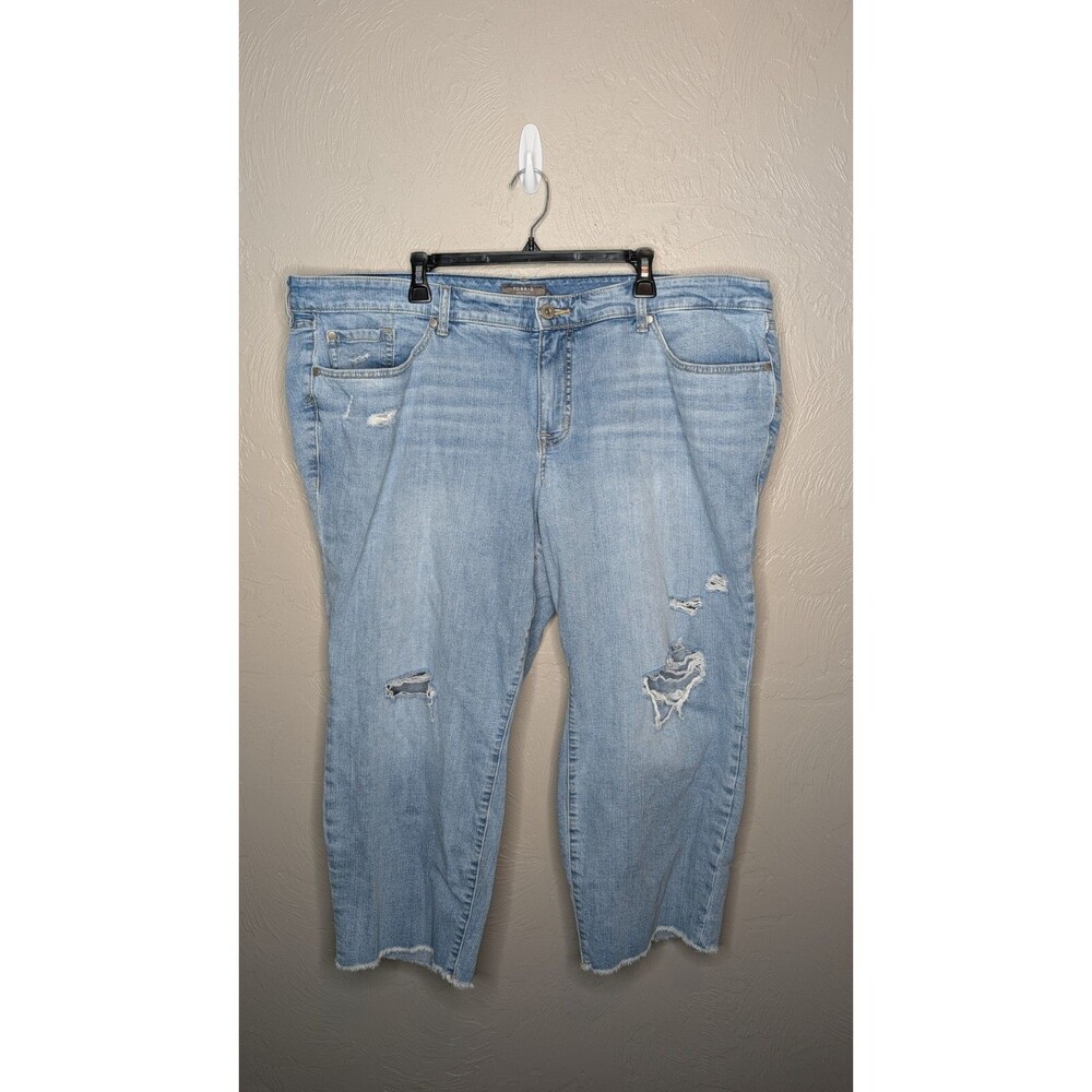 Torrid Womens Plus 20 Blue Crop Boyfriend Vintage Stretch Distressed Jeans - Picture 1 of 6